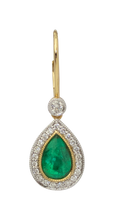 Load image into Gallery viewer, Pair of 18ct Yellow Gold Drop Emerald and Diamond Earrings

