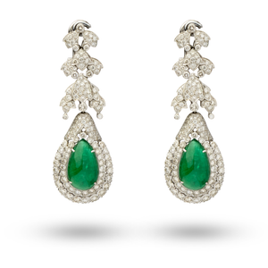 18kt White gold Emerald and diamond earrings