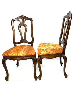Italian Pair of 18th Century Style Walnut Dining Chairs