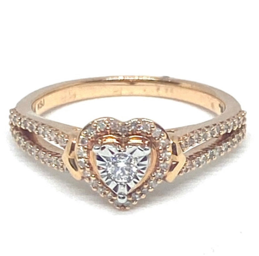 10kt RG Diamond Ring in Heart Shape