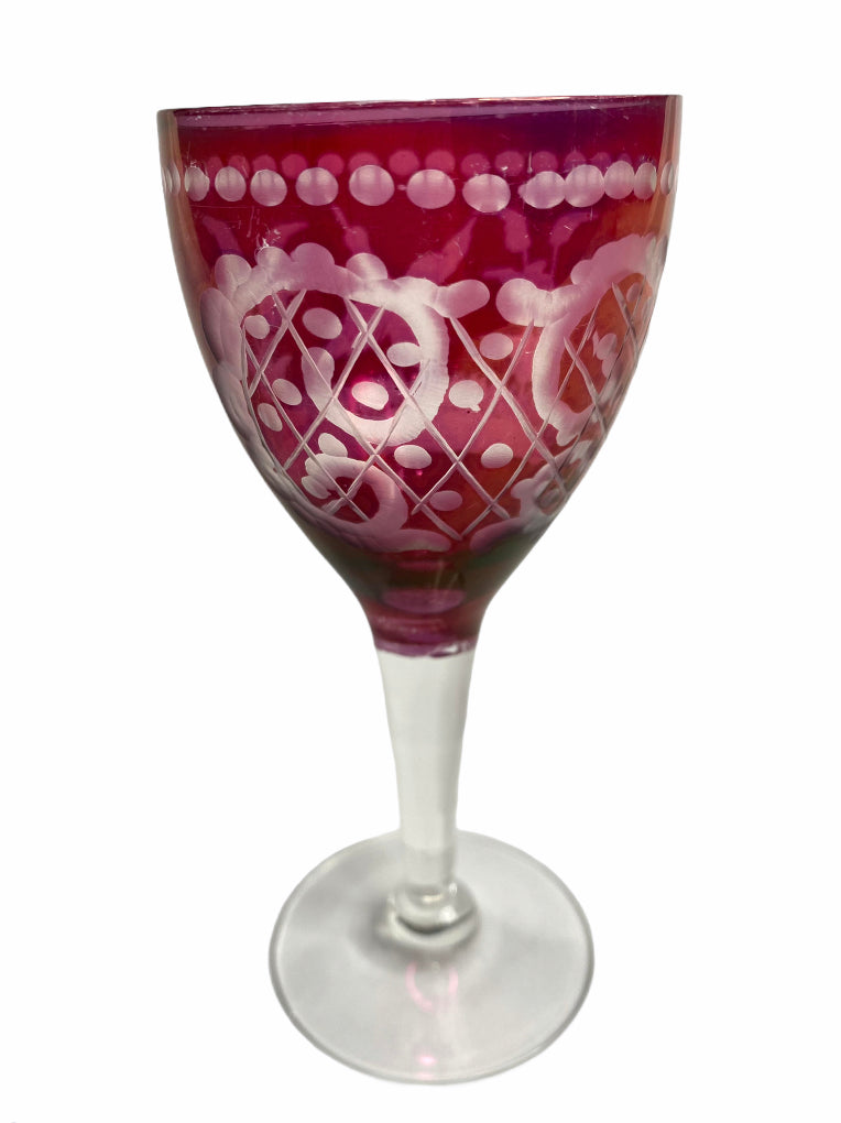 Bohemian Ruby Red Cased Glass Decanter & Five Glasses