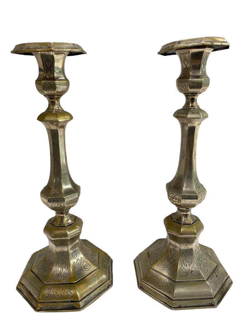 Pair of 19th Century .800 Silver Candlesticks
