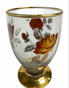 1970's Set of 6 water or white wine glasses decorated with gold rim, gilding and red roses