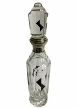 Load image into Gallery viewer, Art Deco Clear Glass and Black Enamel Decanter with Silver Collar and Stopper

