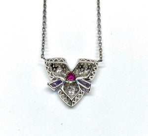 18kt White Gold Diamond and Pink Sapphire Necklace