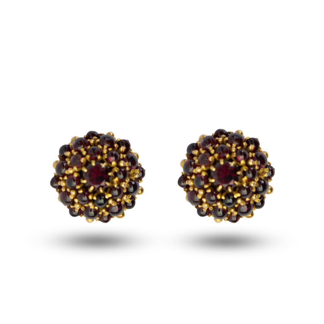 14kt Yellow Gold  Garnet Cabochon Earrings