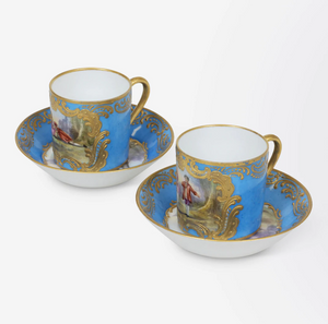 Pair of French 18th Century 'Vincennes' Demitasse Cups and Saucers