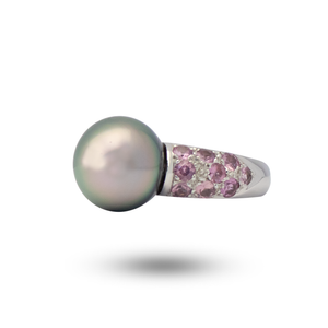 18kt White Gold Tahitian Pearl and Pink Sapphire Ring