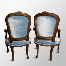 Load image into Gallery viewer, Pair of Children&#39;s Armchairs in the Louis XV Style, Blue Velvet
