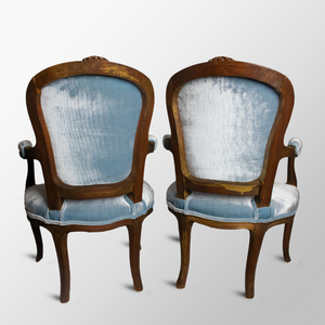 Pair of Children's Armchairs in the Louis XV Style, Blue Velvet