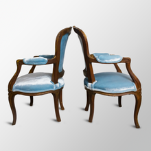 Load image into Gallery viewer, Pair of Children&#39;s Armchairs in the Louis XV Style, Blue Velvet

