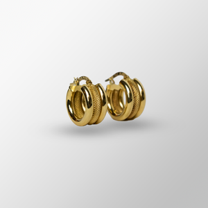 Pair of 18K Yellow Gold Huggies with Textured Details