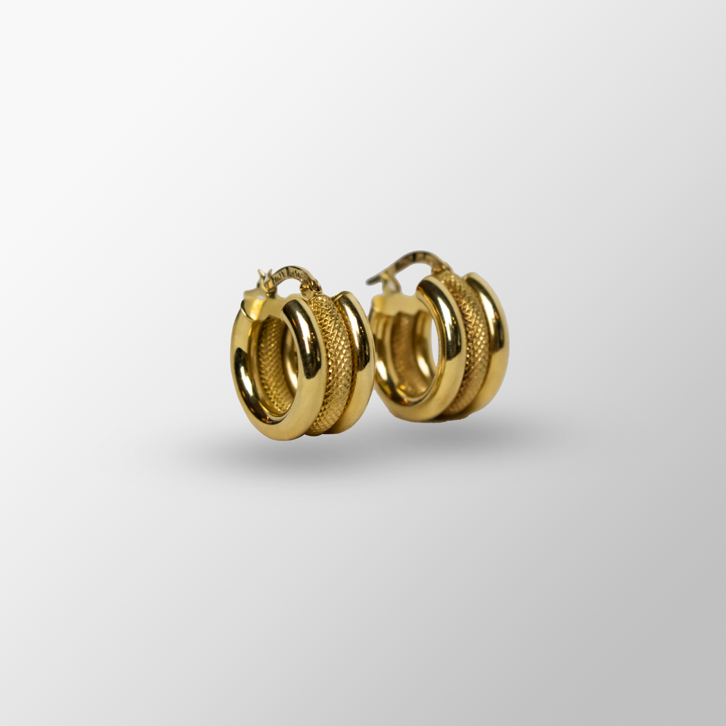 Pair of 18K Yellow Gold Huggies with Textured Details