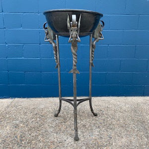 FO0067 A Bronze Planter Stand with a Bowl and Mermaids