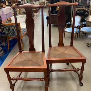 A Pair of Mahogany Side Chairs in the Queen Anne Chinese Style with Cane Seats
