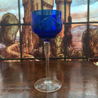 GP1282 Set of 3 Blue Cut Crystal Wine Glasses