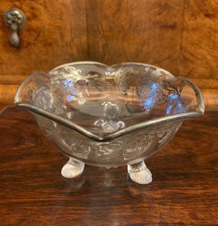 GP1100 Victorian Silver Overlay Footed Glass Bowl with Leaf Detail