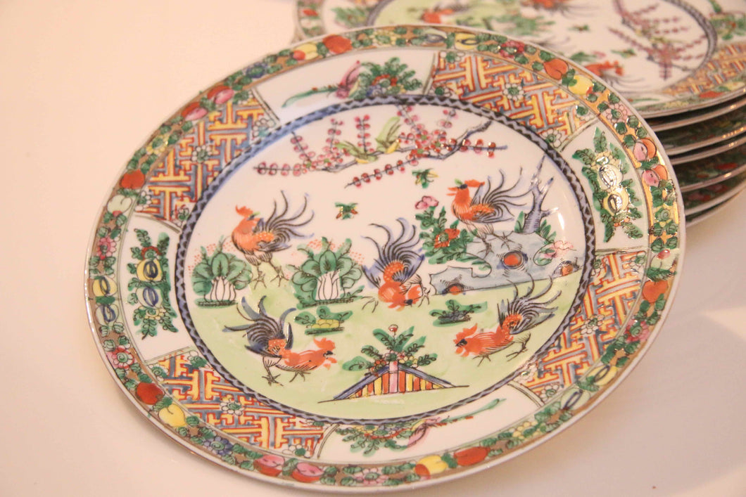 GP0343 Set of 8 Hand Painted Dinner Plates - Antiques and Possibilities