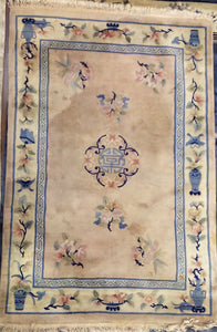 DC0350  Large Chinese Cream and Light Blue Rug