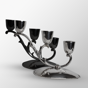 Pair of Sterling Candle Holders with Three Arms