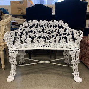 FS0070 Vintage Victorian Style White Cast Iron Bench - Antiques and Possibilities