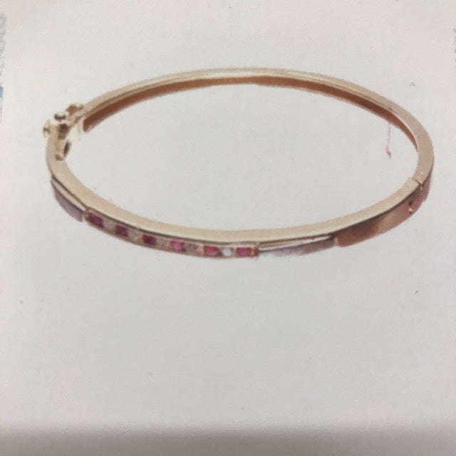 JA0177 14kt YG Ruby and Diamond Bangle - Antiques and Possibilities