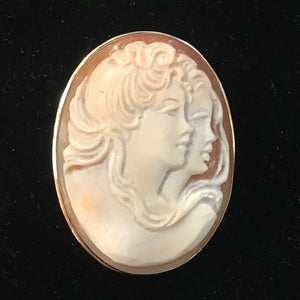 JB0157 14kt YG Signed Cameo Brooch Pendant Two Faces - Antiques and Possibilities