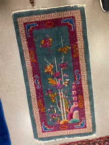 DC0018 Purple Art Deco Chinese Hand Knotted Small Wool Rug - Antiques and Possibilities
