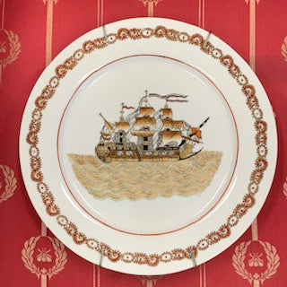 GP0008 Nautical Plate with a Sailing Ship - Antiques and Possibilities