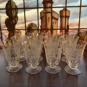 GP0035 12 Edwardian Hand Blown Acid Etched Crystal Water Glasses