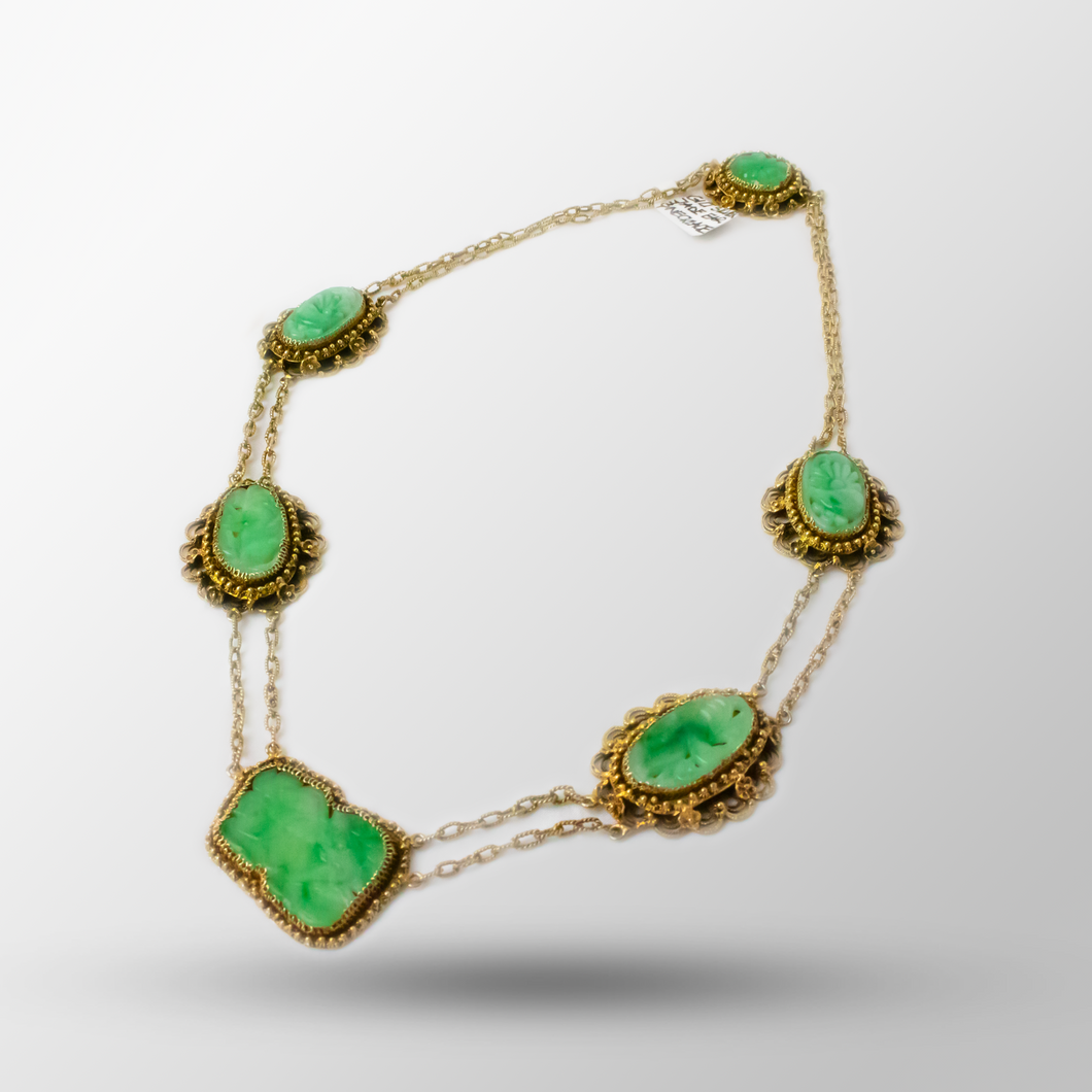 Jade & Gilt Silver Earrings and Necklace