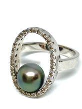 Load image into Gallery viewer, 18kt White Gold Tahitian Pearl and Diamond Ring - Antiques and Possibilities
